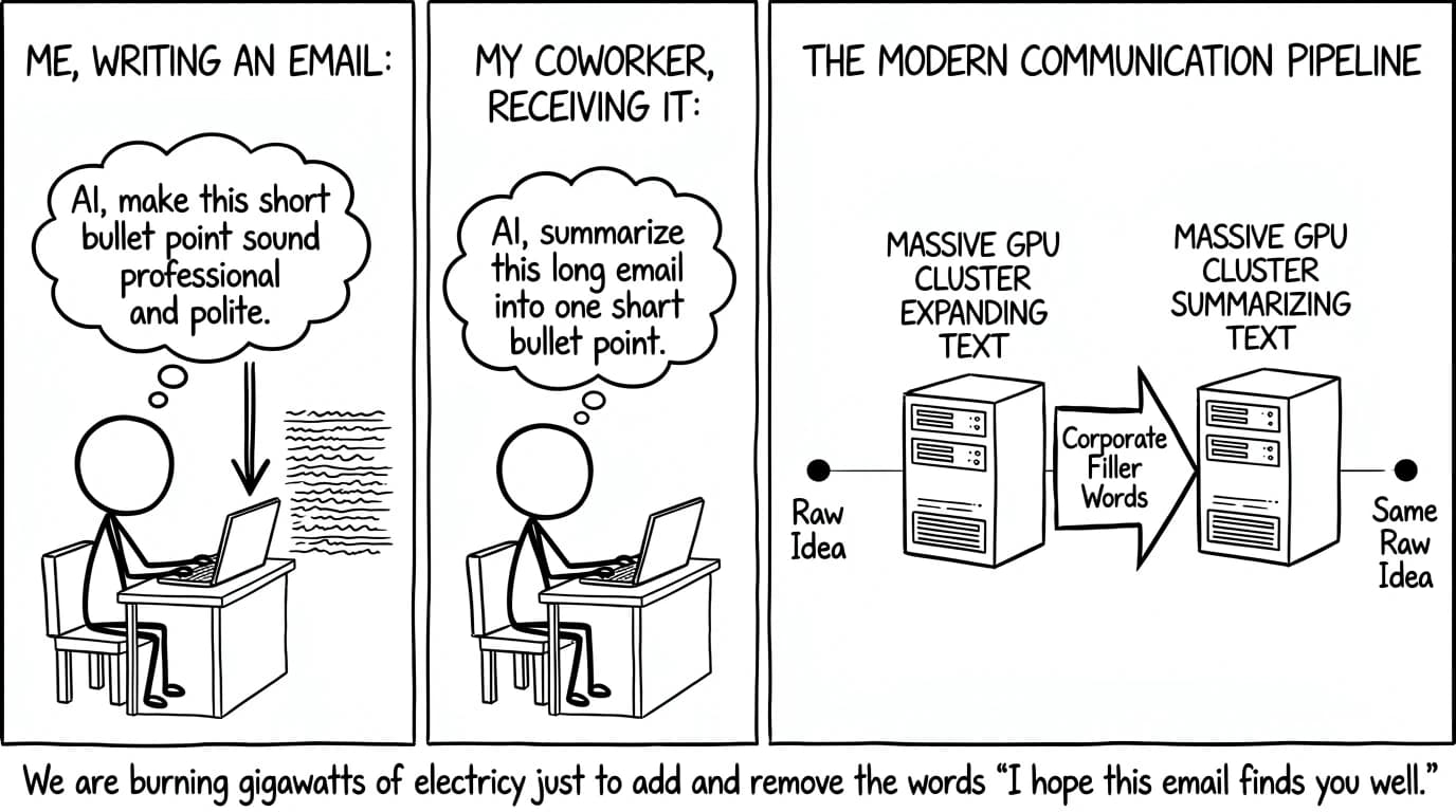 Horizontally laid out xkcd-style black and white line drawing comic about AI, generated by ChatGPT Image