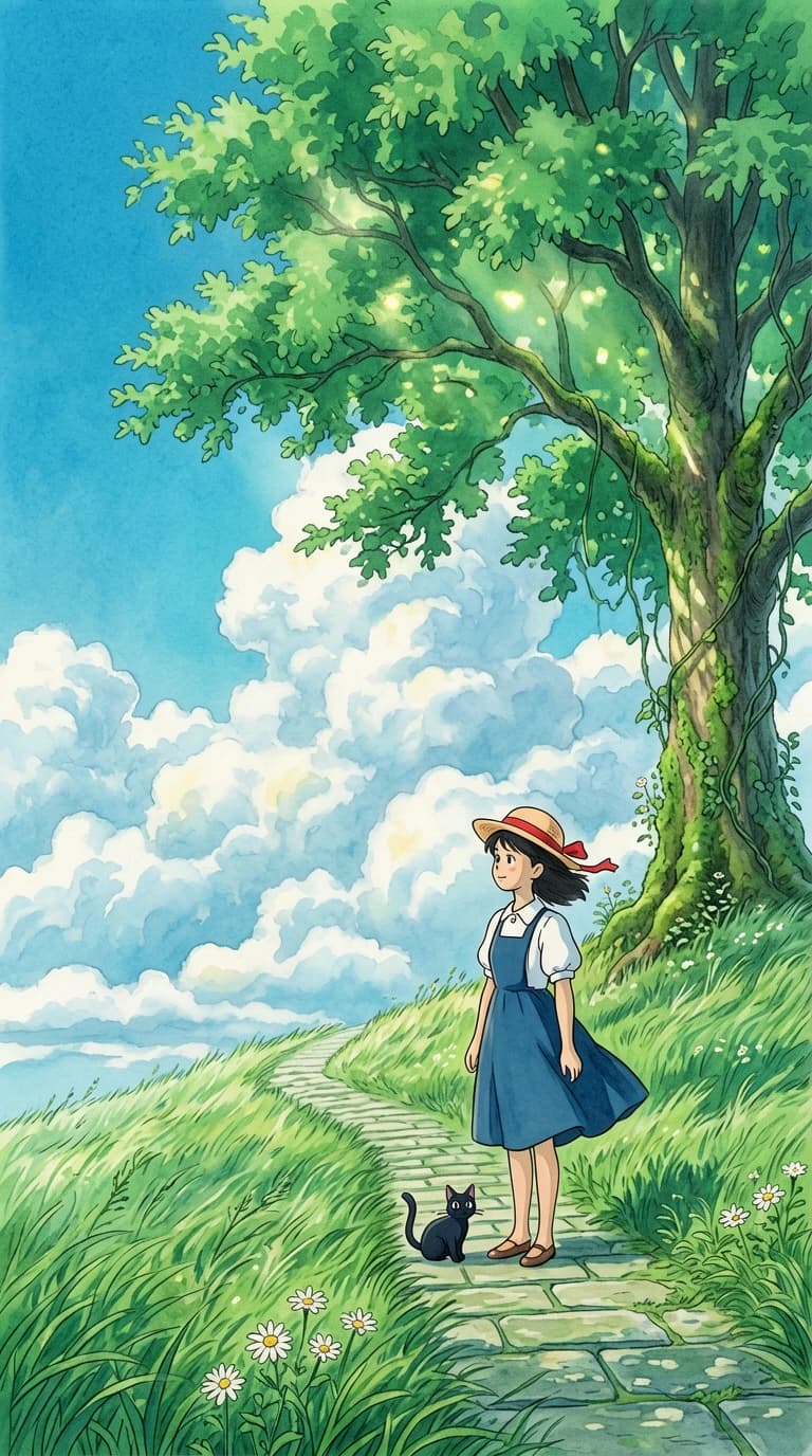 Portrait oriented animation illustration in classic Studio Ghibli watercolor style, generated by ChatGPT Image