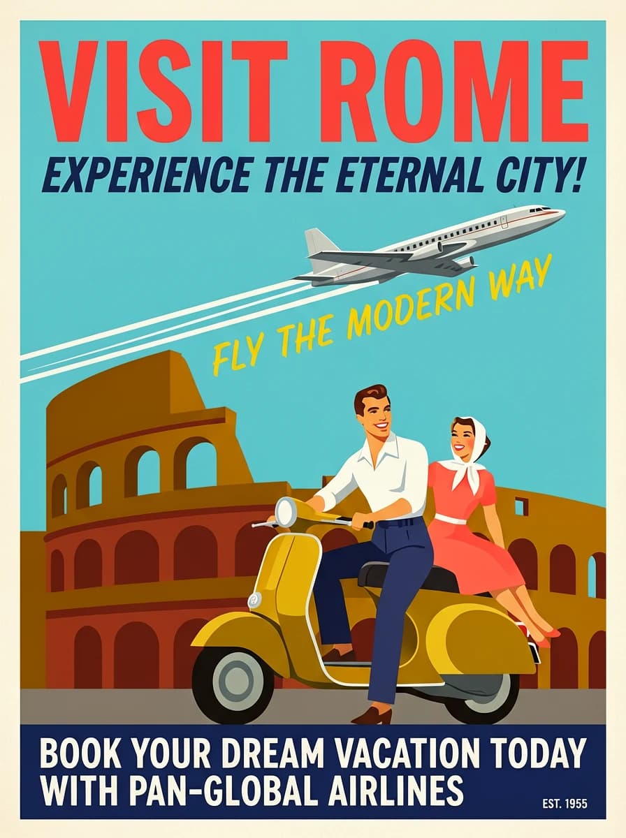 Vintage style travel poster for a tropical destination with bold typography and retro colors, generated by ChatGPT Image